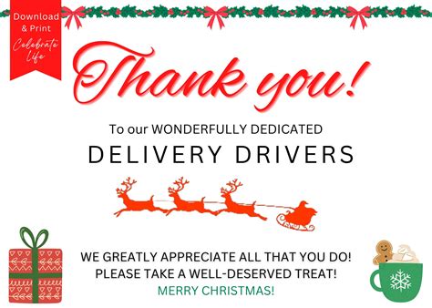 Delivery Driver Thank You Sign Thank You Delivery Drivers Printable