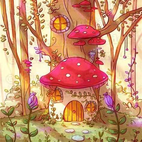 Mushroom Cottage Art Print Mushroom House Cottage Core Cottage