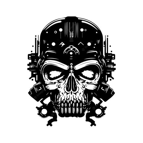 Premium Vector Skull Head Logo Black And White Ink Hand Drawn Illustration