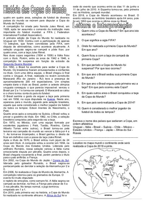 HistÓria E Geografia TÔ Por Dentro Atividades Sobre A Copa Do Mundo