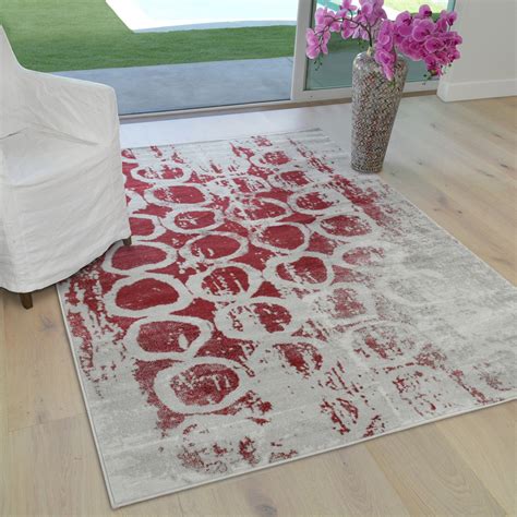 Hr Red Gray Rug Distressed Area Rug Bohemian Modern Abstract Circle