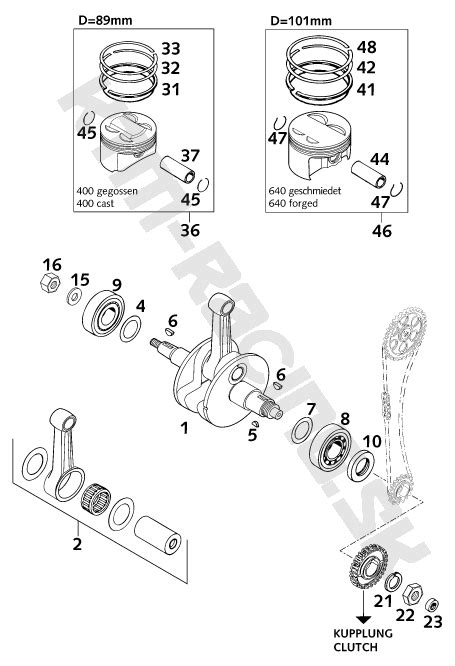 KTM Racing Schéma CRANKSHAFT PISTON pre model KTM Supermoto 640