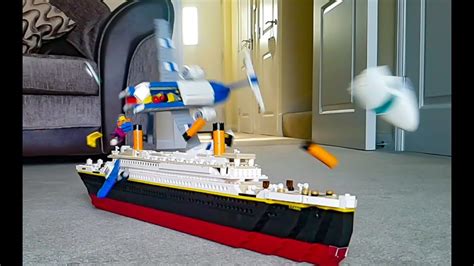 LEGO PLANE CRASH INTO LEGO TITANIC SLOW MOTION !!! - YouTube
