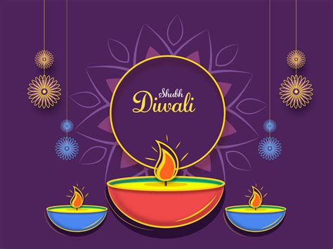 Happy Diwali Font With Lit Oil Lamps And Hanging Quilled Mandala