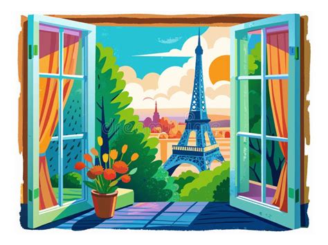 A Window View Of Paris With The Eiffel Tower In The Background The