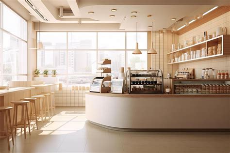 Minimal Interior Design Coffee Cafe Bar Shop With Beige Cozy Tone Style