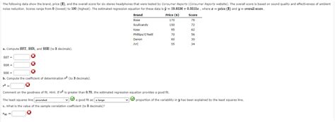 Solved A Compute SST SSR And SSE To 3 Decimals R2 Chegg