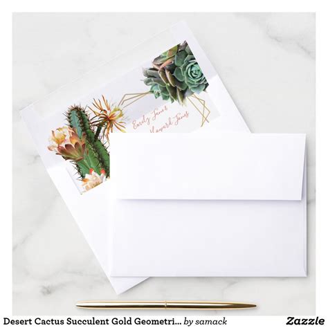 Desert Cactus Succulent Gold Geometric Wedding Envelope Liner Envelope Liners Wedding