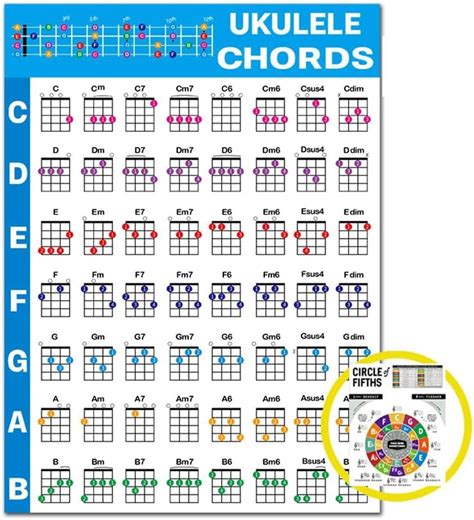 Ukulele Chords Posterlaminated Ukulele Fretboard Notes And Easy Beginner