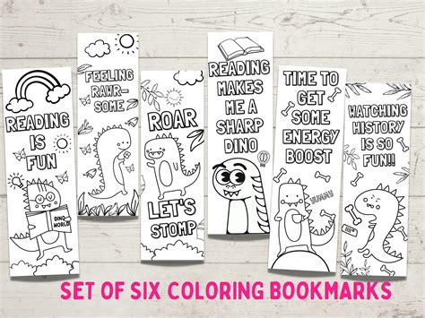 Dinosaur Bookmarks Printable Coloring Bookmarks Dinosaur Etsy