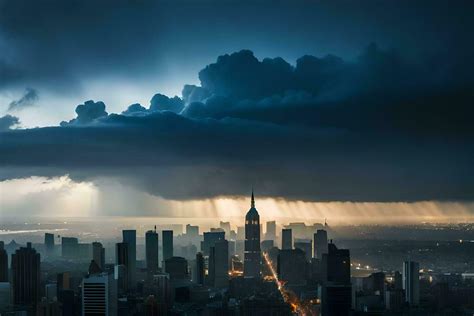 A Stormy Sky Over New York City Ai Generated 32300079 Stock Photo At