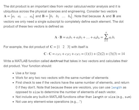 Solved The dot product is an important idea from vector | Chegg.com