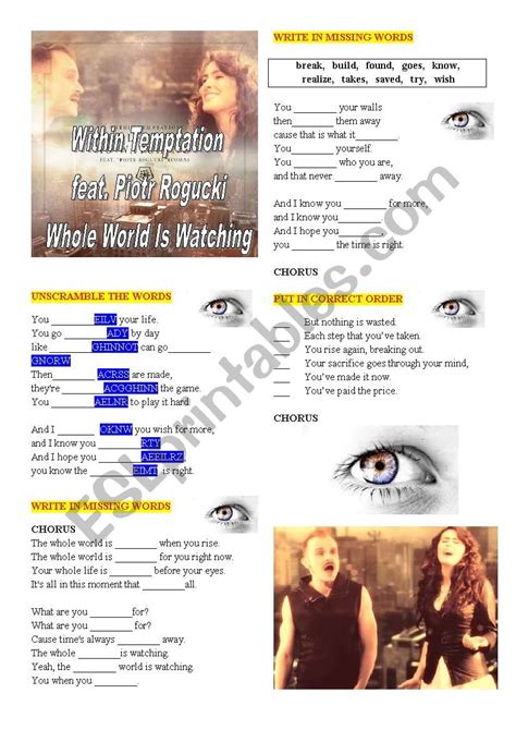 Within Temptation ´the Whole World Is Watching´ Esl Worksheet By Pawag