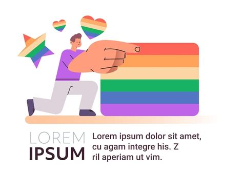 Premium Vector Man Pointing At Lgbt Rainbow Flag Gay Lesbian Love