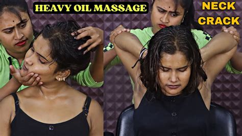 Heavy Oil Head Massage And Hair Scratching By Barber Girl Pakhi Finger Cracking Neck Cracking