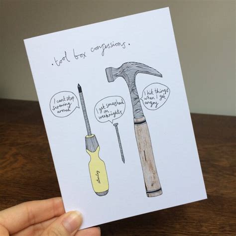 TOOL BOX CONFESSIONS. Illustrated hand drawn card funny card