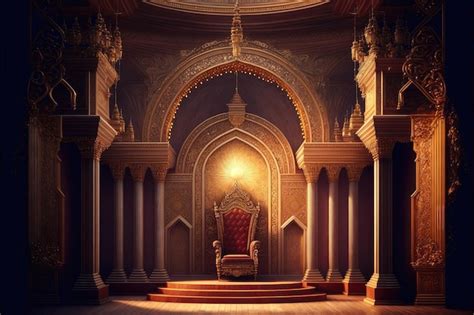 Premium Photo A Golden Filigree Throne Room In A Medieval Castle King