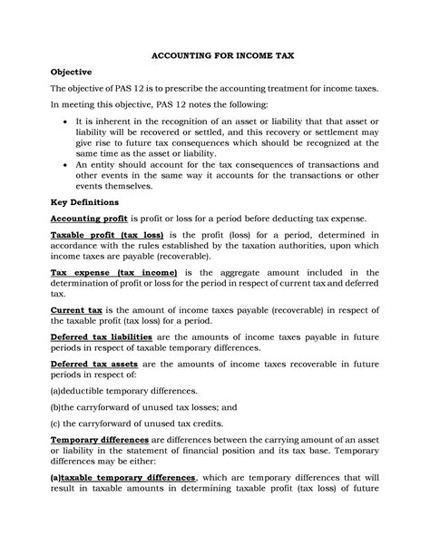 Accounting For Income Tax Lecture Notes Accounting For Income Tax