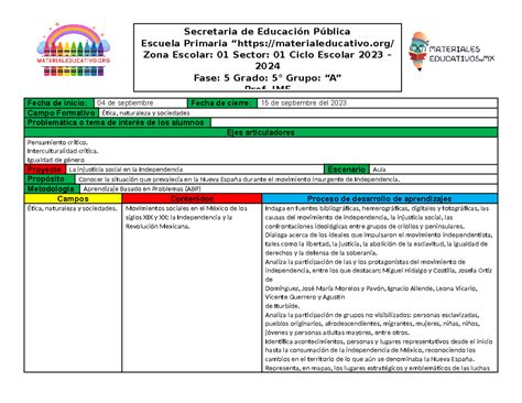 Planeacion 5to Grado 03La Injusticia Social En La Independencia Fecha
