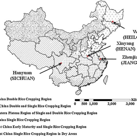 Rice Cropping Regions In China And The Four Study Sites Province Names