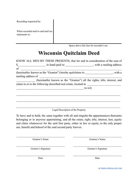 Wisconsin Quitclaim Deed Form Fill Out Sign Online And Download Pdf Templateroller