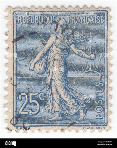 France An Centimes Dull Blue Postage Stamp Depicting