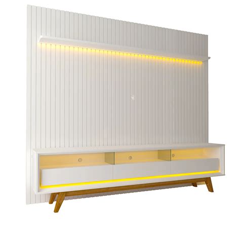 Rack Requinte E Painel Nobre Ripado 230cm Branco Naturale D Madeira