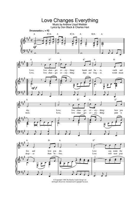 Love Changes Everything" Sheet Music for Piano/Vocal/Chords - Sheet ...