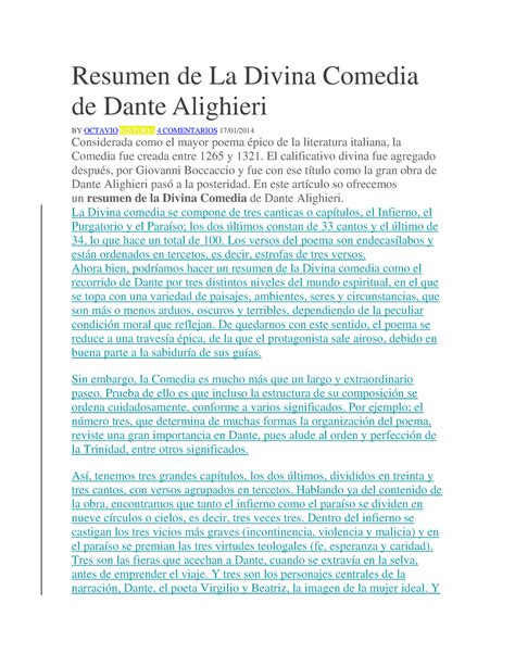 La Divina Comedia De Dante Alighieri Resumen Por Capitulos Online ...