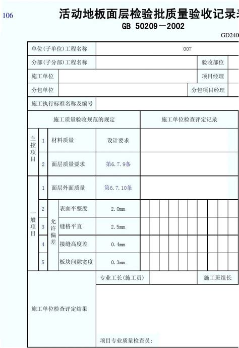 活动地板面层检验批质量验收记录表word文档在线阅读与下载免费文档