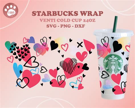 Valentines Cold Cup Svg Cup Wrap Hearts Svg Valentines Etsy