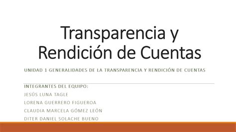 Generalidades De La Transparencia Y Rendición De Cuentas