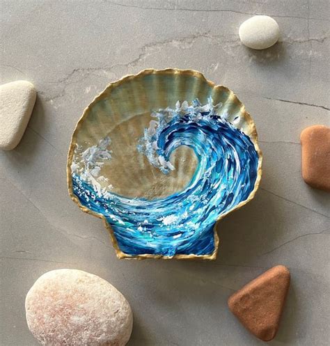 Ocean Wave Painted Scallop Shell Etsy Seashell Art Diy Shell