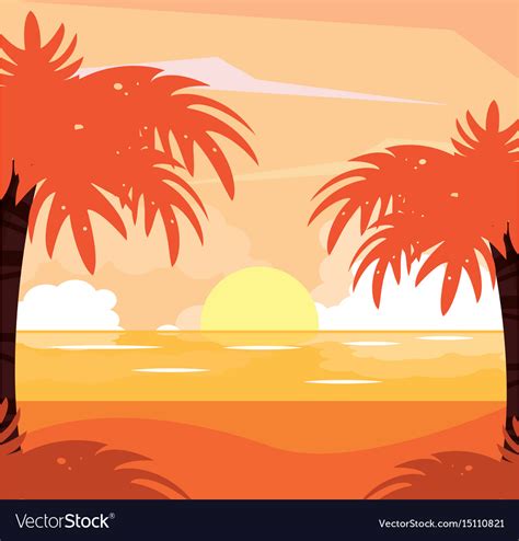 Colorful Background Of Beach Sunset Landscape Vector Image