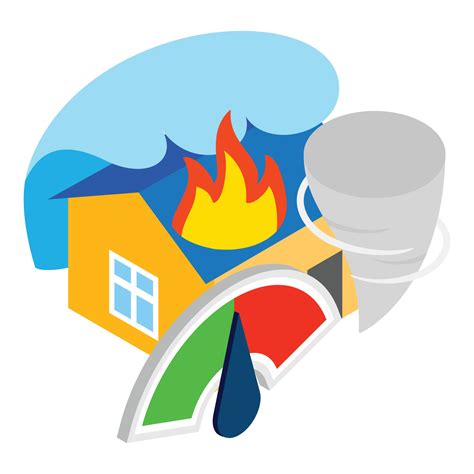 Natural Disaster Icon Isometric Vector Burning House Tsunami Tornado