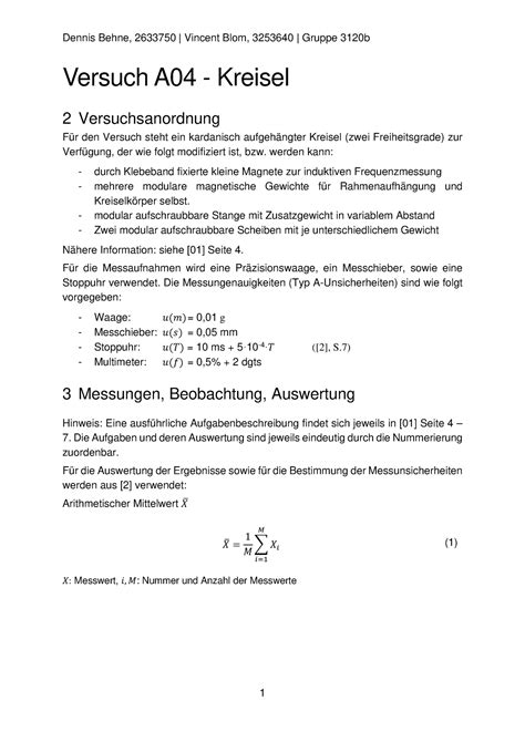 Physik Praktikum Versuch A04 Auswertung Versuch A04 Kreisel 2