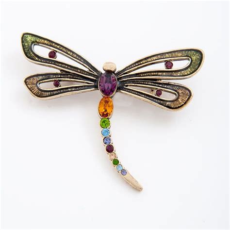 Vintage Rhinestone Enamel Dragonfly Brooch Pin Signed Monet Etsy