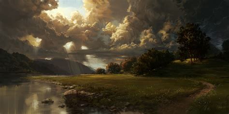 Philipp A Ulrich Digital Art Landscape Clouds Trees Road Wallpaper