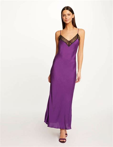 Robe Longue Droite Morgan Avec Dentelle Violet Robe Femme Morgan