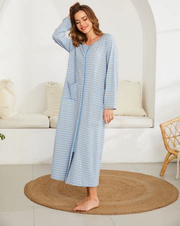 Ekouaer Women Long House Coat Zipper Front Robes Full Length Nightgowns