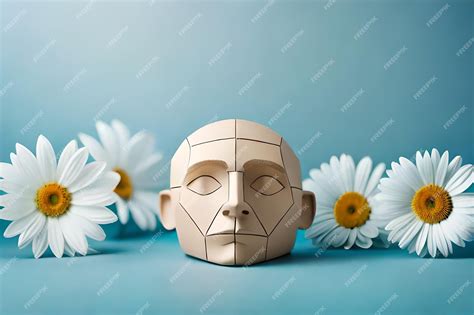 Premium Ai Image A Lego Head With A Face And Flowers In The Background