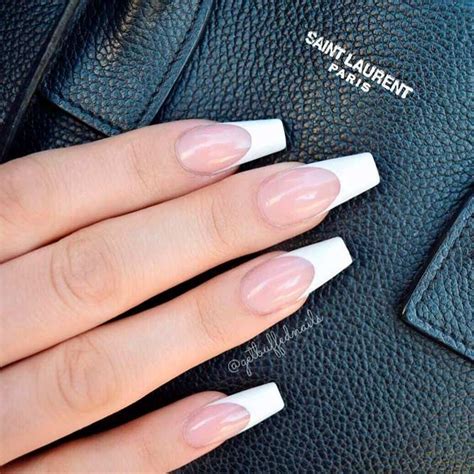 45 Fancy White Coffin Nails Designs White Tip Acrylic Nails Coffin Shape Nails White Tip Nails