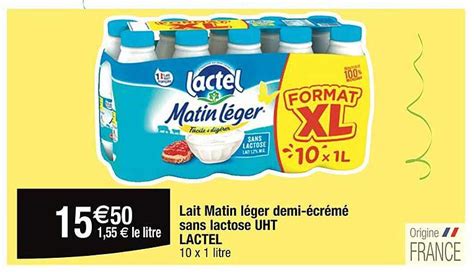 Promo Lait Matin Léger Demi écrémé Sans Lactose Uht Lactel chez Cora