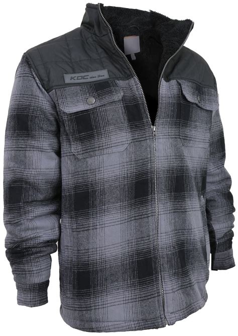 VKWEAR - Men's Heavyweight Flannel Zip Up Fleece Lined Plaid Sherpa Jacket (KDC Gray (No Hood ...