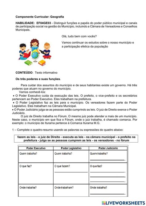 Os Tr S Poderes E Suas Fun Es Worksheet Tr S Poderes Geografia