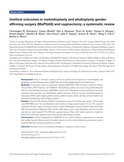 Pdf Urethral Outcomes In Metoidioplasty And Phalloplasty Gender Affirming Surgery Mapgas And