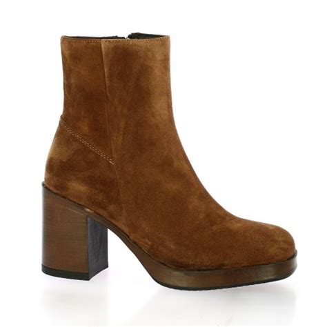 Angelica Chaussures Boots Cuir Velours Cognac Titti