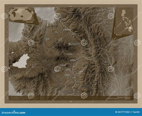 Bukidnon Philippines Sepia Labelled Points Of Cities Stock