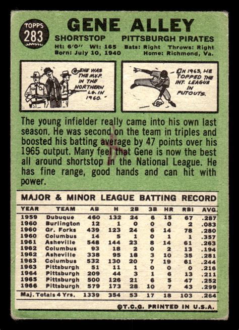 1967 Topps 283 Gene Alley VG EBay