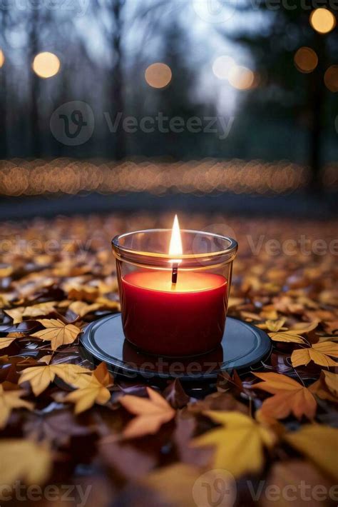 Photo of the candle and fall leaves wallpaper 29998483 Stock Photo at ...